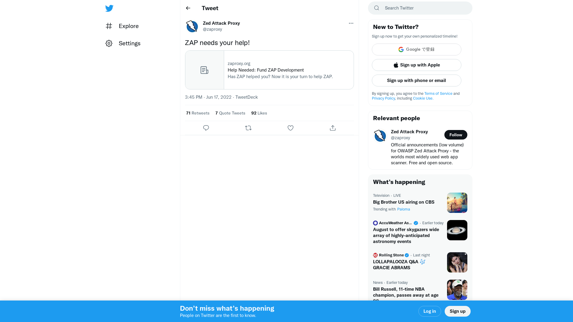 Zed Attack Proxy on Twitter: "ZAP needs your help! https://t.co/2VJ7i64e9u" / Twitter