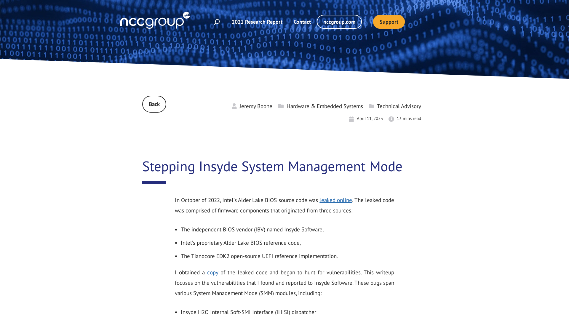 Stepping Insyde System Management Mode | NCC Group Research Blog | Making the world safer and more secure