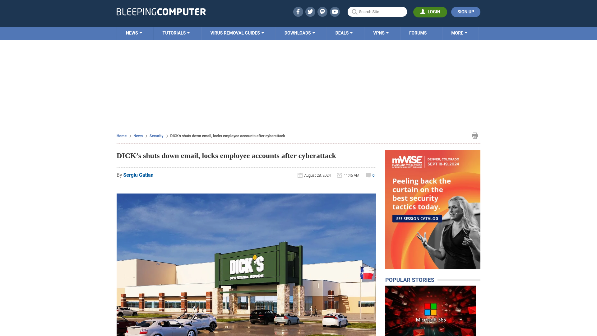 DICK’s shuts down email, locks employee accounts after cyberattack