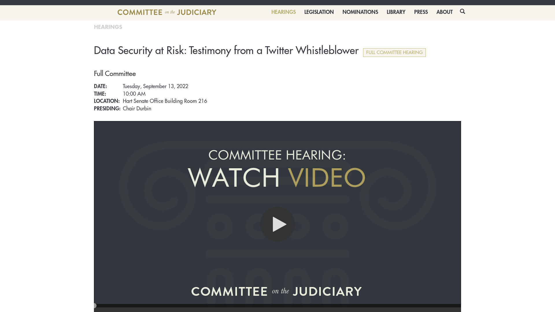 Meeting | Hearings | United States Senate Committee on the Judiciary