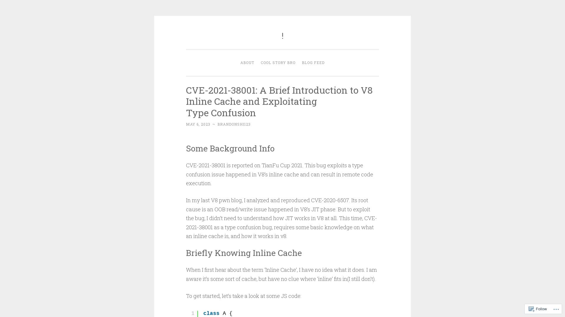 CVE-2021-38001: A Brief Introduction to V8 Inline Cache and Exploitating Type Confusion – !