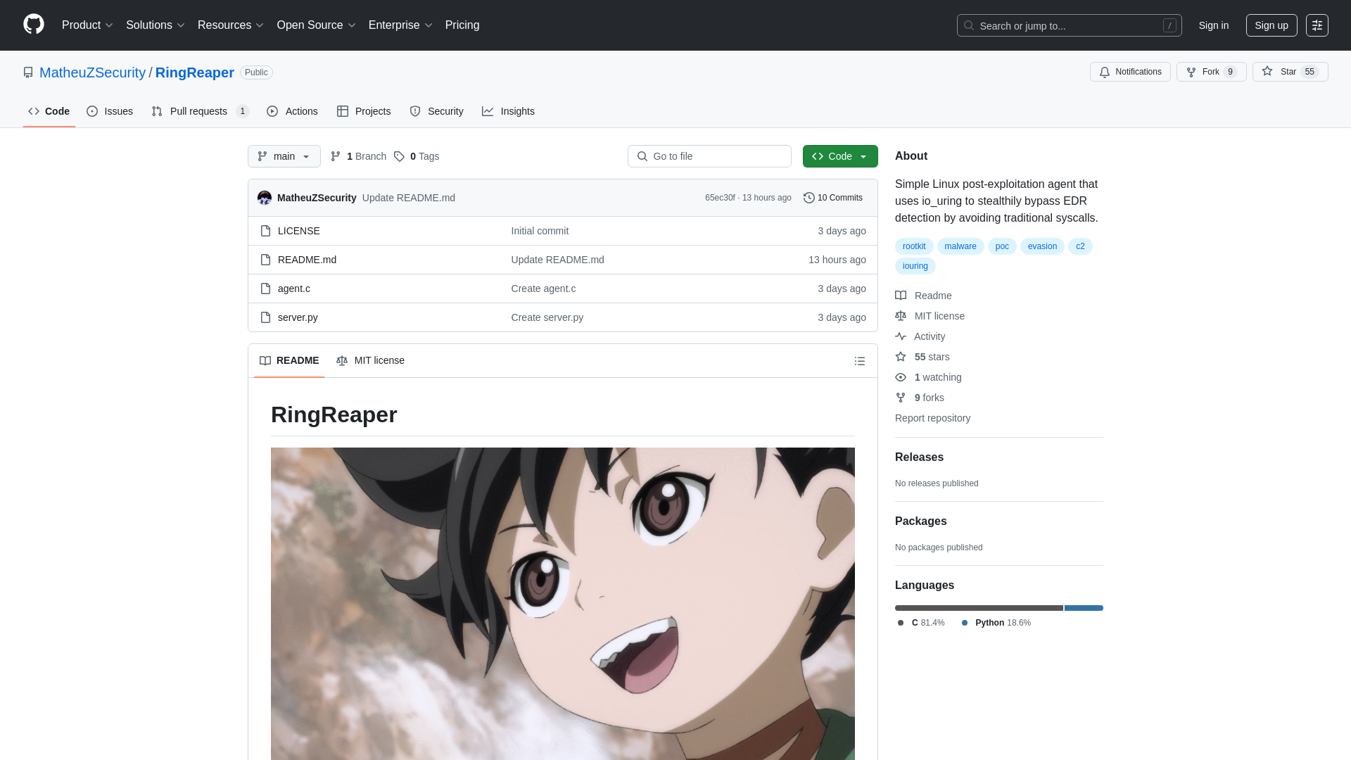 GitHub - MatheuZSecurity/RingReaper: Simple Linux post-exploitation agent that uses io_uring to stealthily bypass EDR detection by avoiding traditional syscalls.