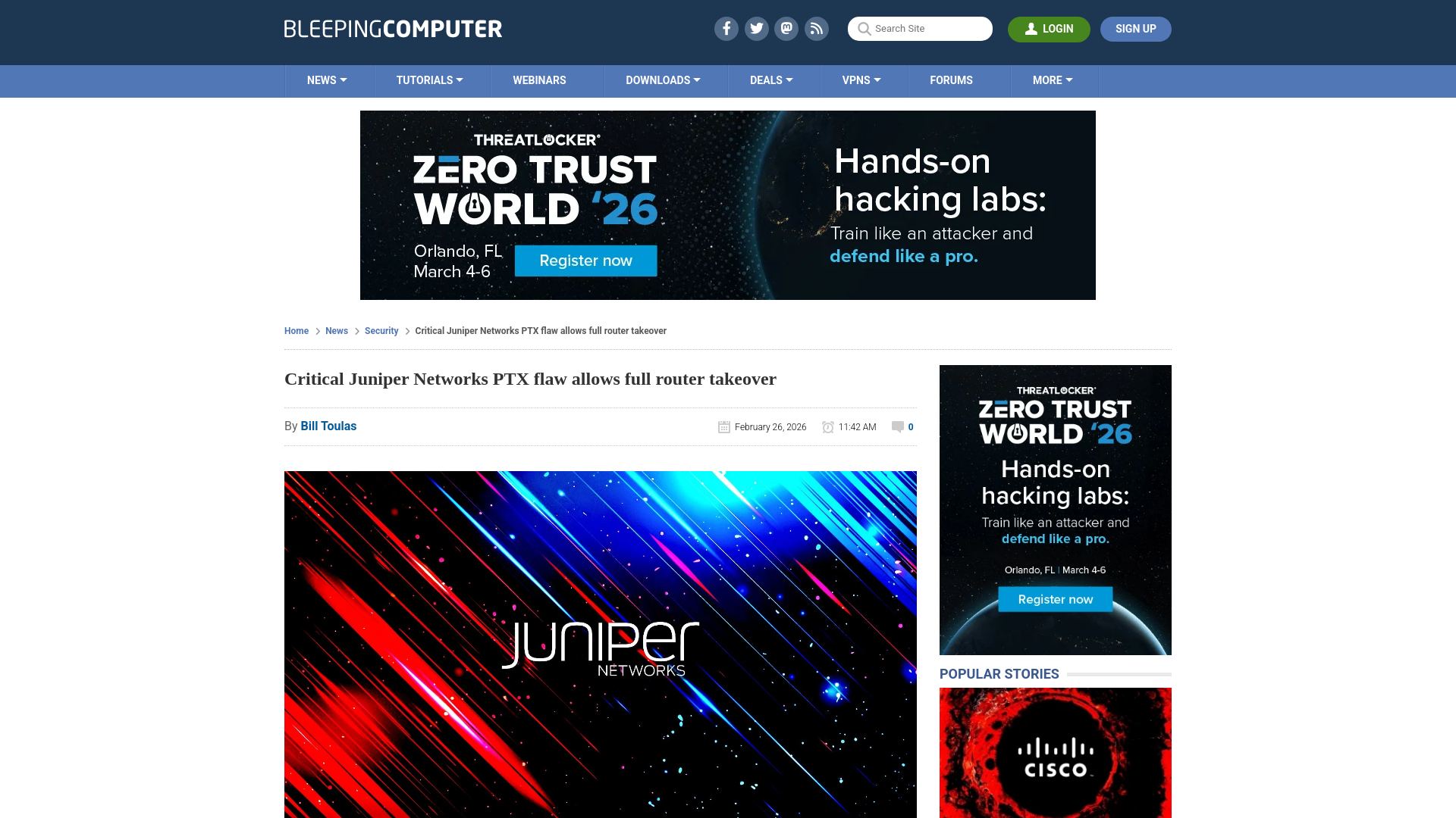 Critical Juniper Networks PTX flaw allows full router takeover