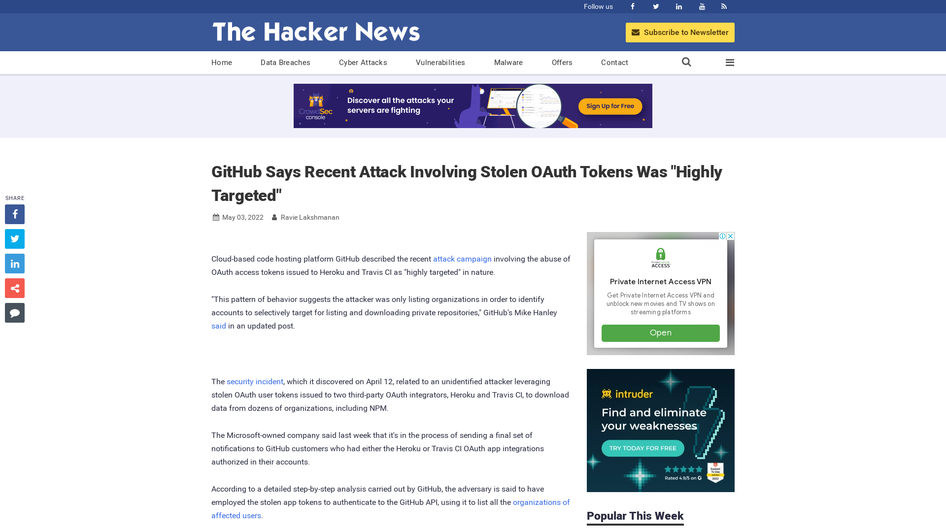 GitHub Says Recent Attack Involving Stolen OAuth Tokens Was "Highly Targeted"
