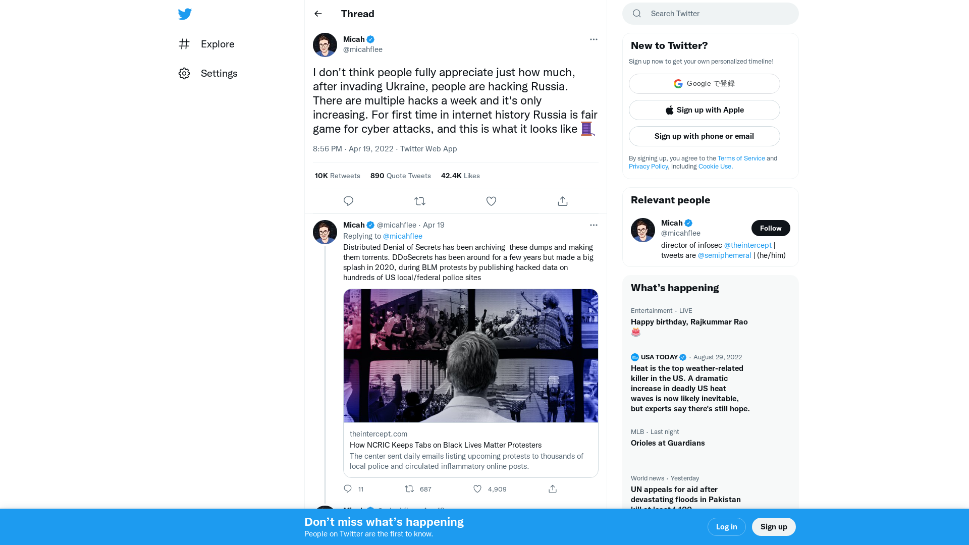 Micah on Twitter: "I don't think people fully appreciate just how much, after invading Ukraine, people are hacking Russia. There are multiple hacks a week and it's only increasing. For first time in internet history Russia is fair game for cyber attacks, and this is what it looks like 🧵" / Twitter