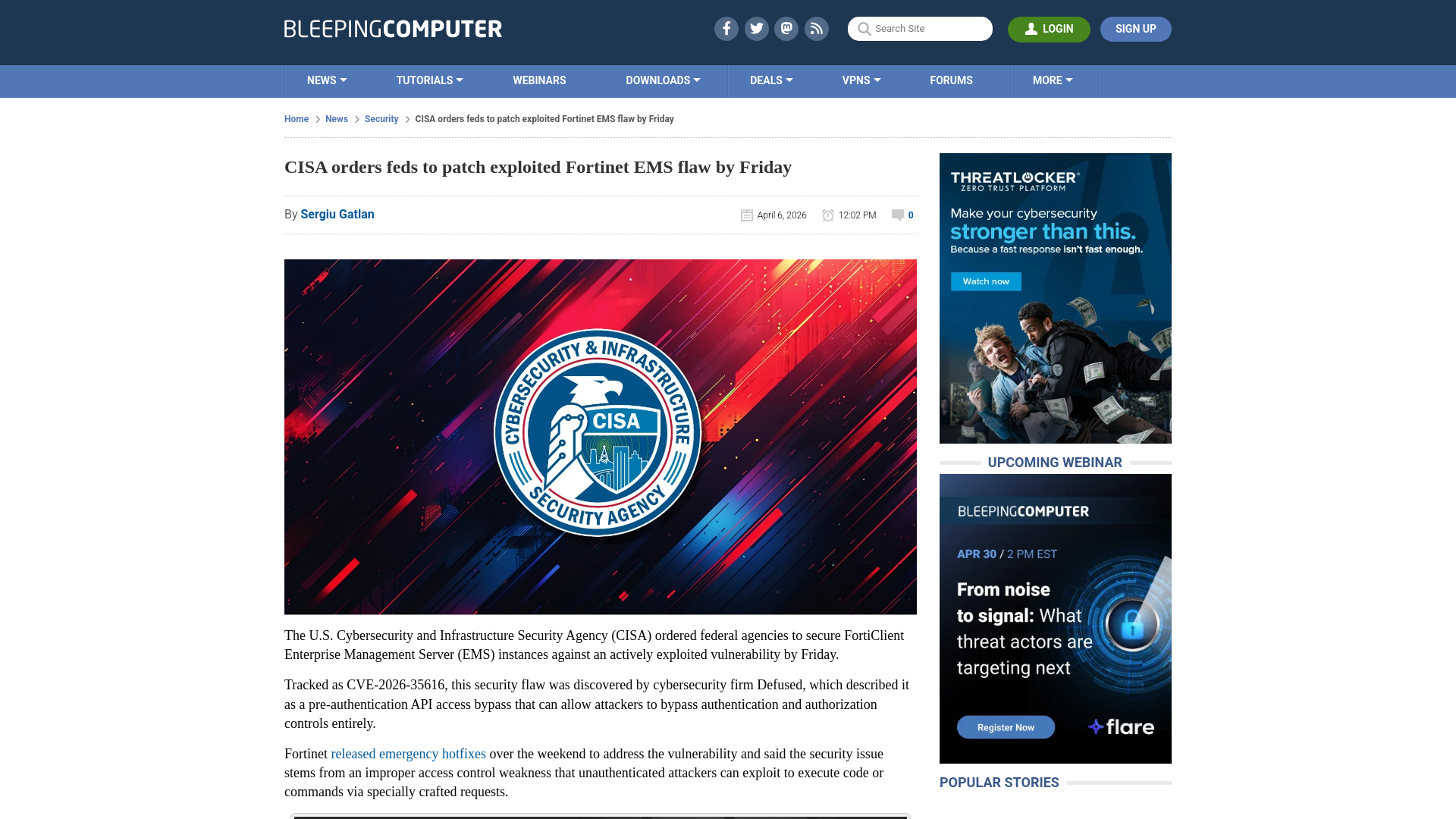 CISA orders feds to patch exploited Fortinet EMS flaw by Friday
