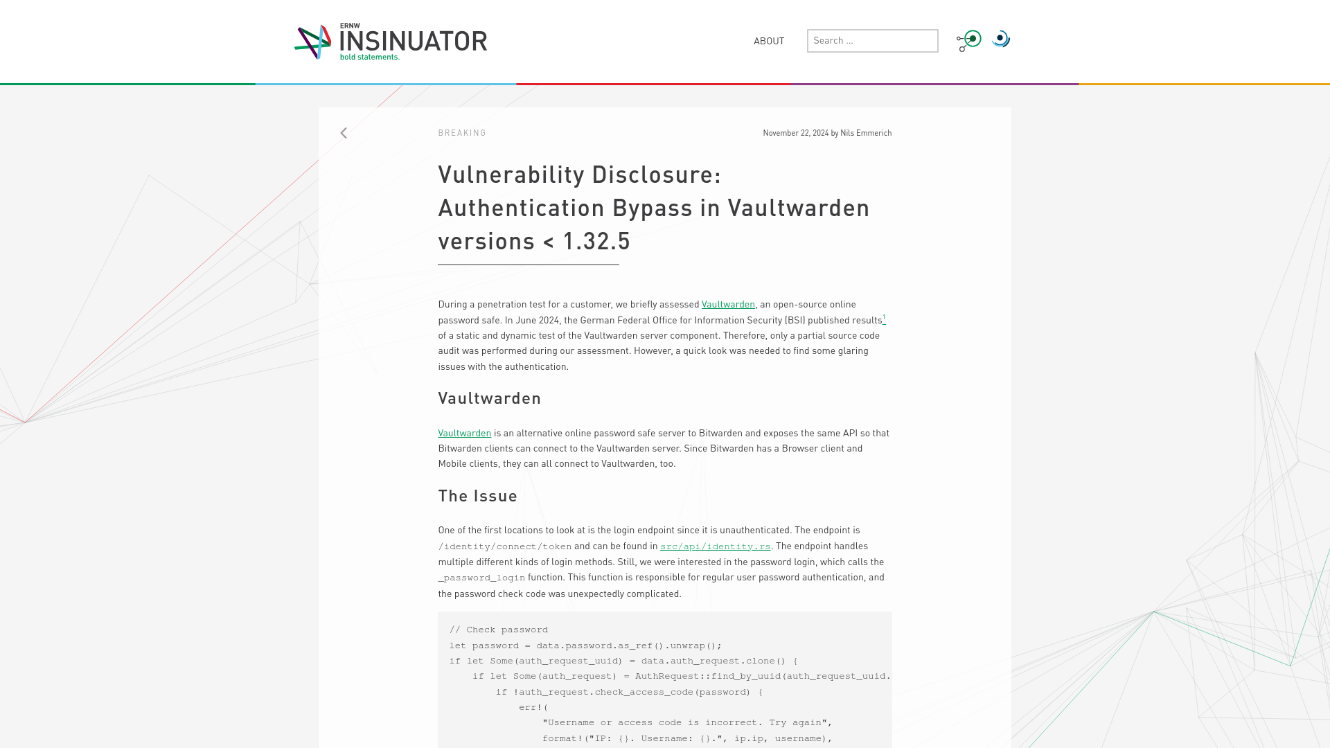 Vulnerability Disclosure: Authentication Bypass in Vaultwarden versions < 1.32.5 - Insinuator.net