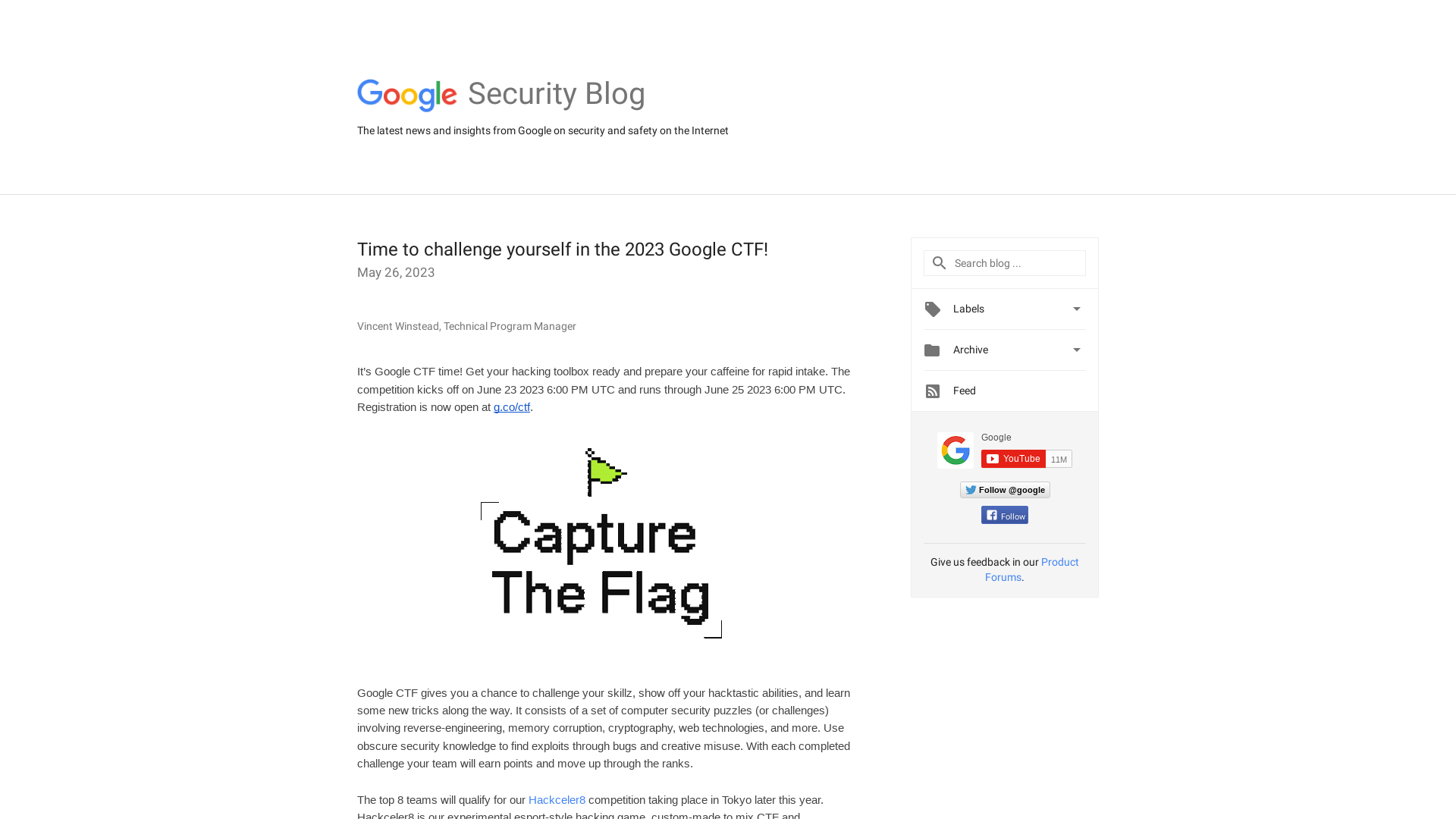 Google Online Security Blog: Time to challenge yourself in the 2023 Google CTF!