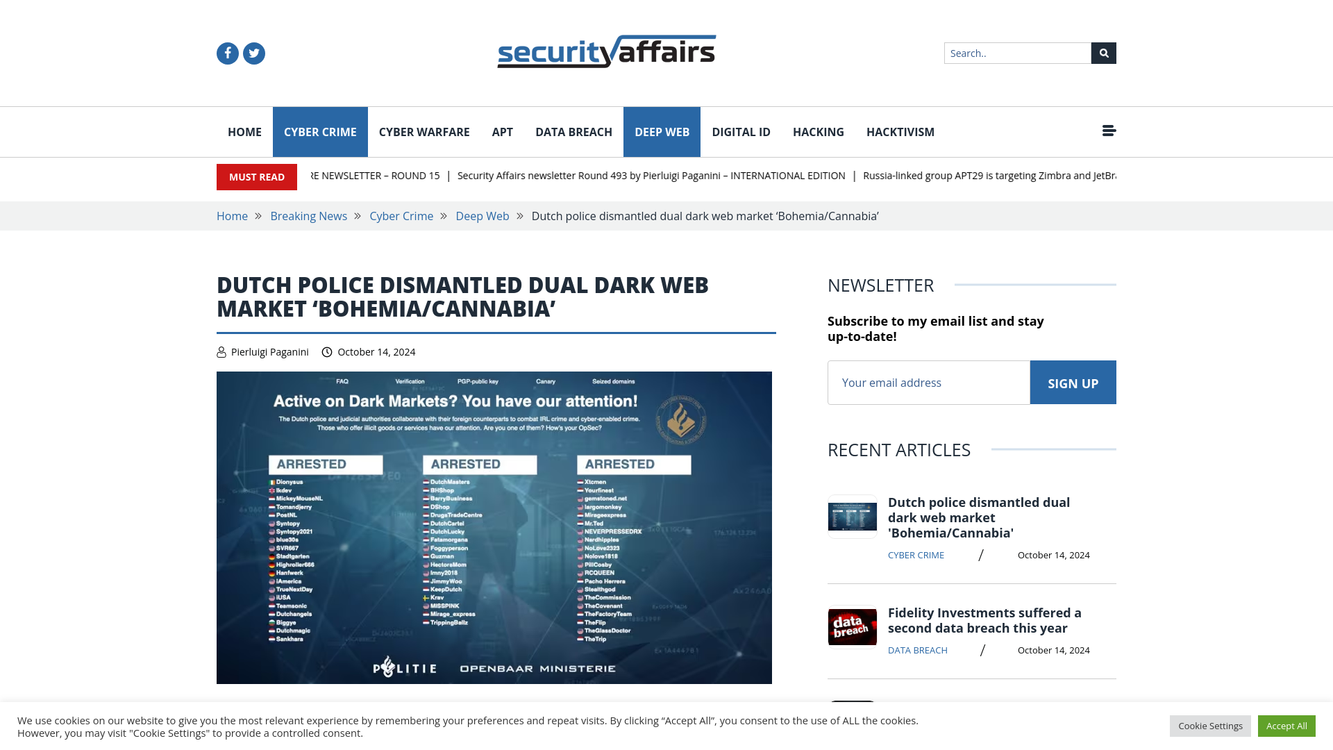 Dutch police dismantled dual dark web market 'Bohemia/Cannabia'