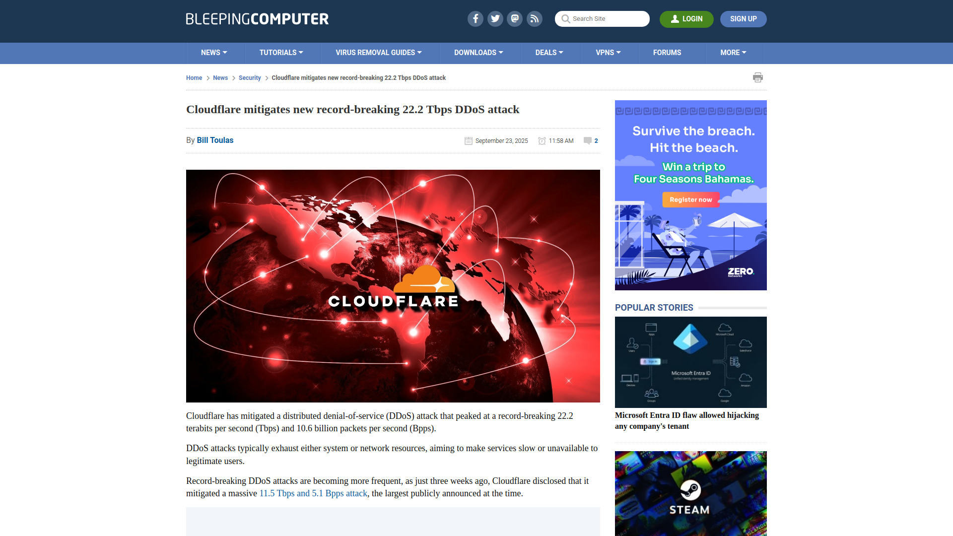Cloudflare mitigates new record-breaking 22.2 Tbps DDoS attack