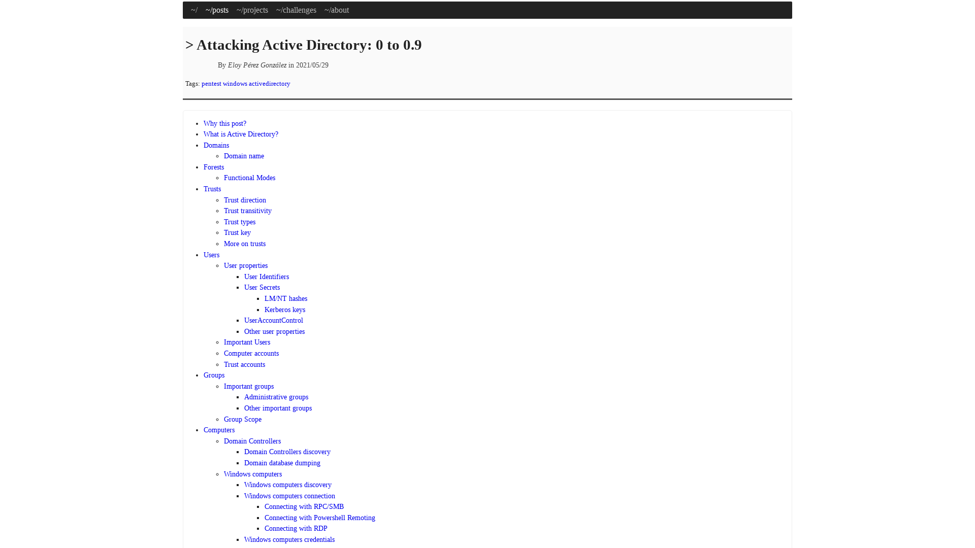 Attacking Active Directory: 0 to 0.9 | zer1t0