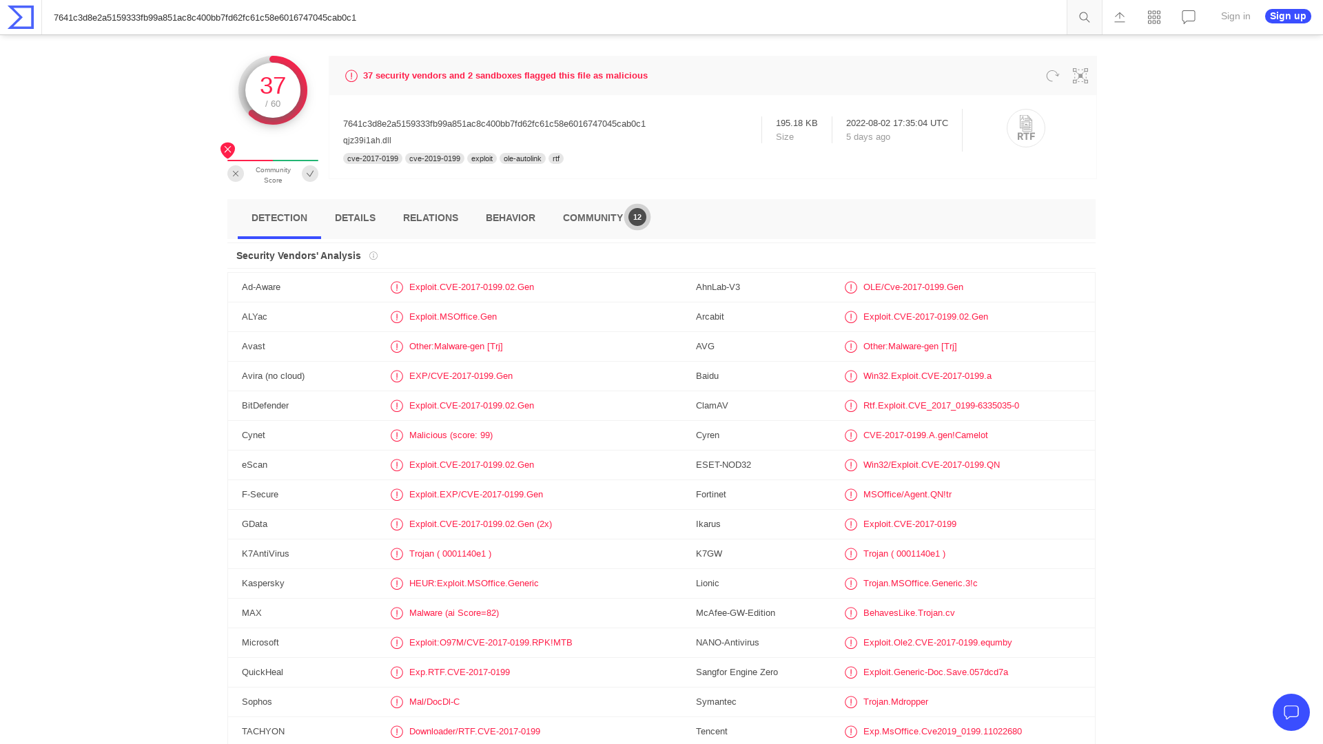 VirusTotal - File - 7641c3d8e2a5159333fb99a851ac8c400bb7fd62fc61c58e6016747045cab0c1