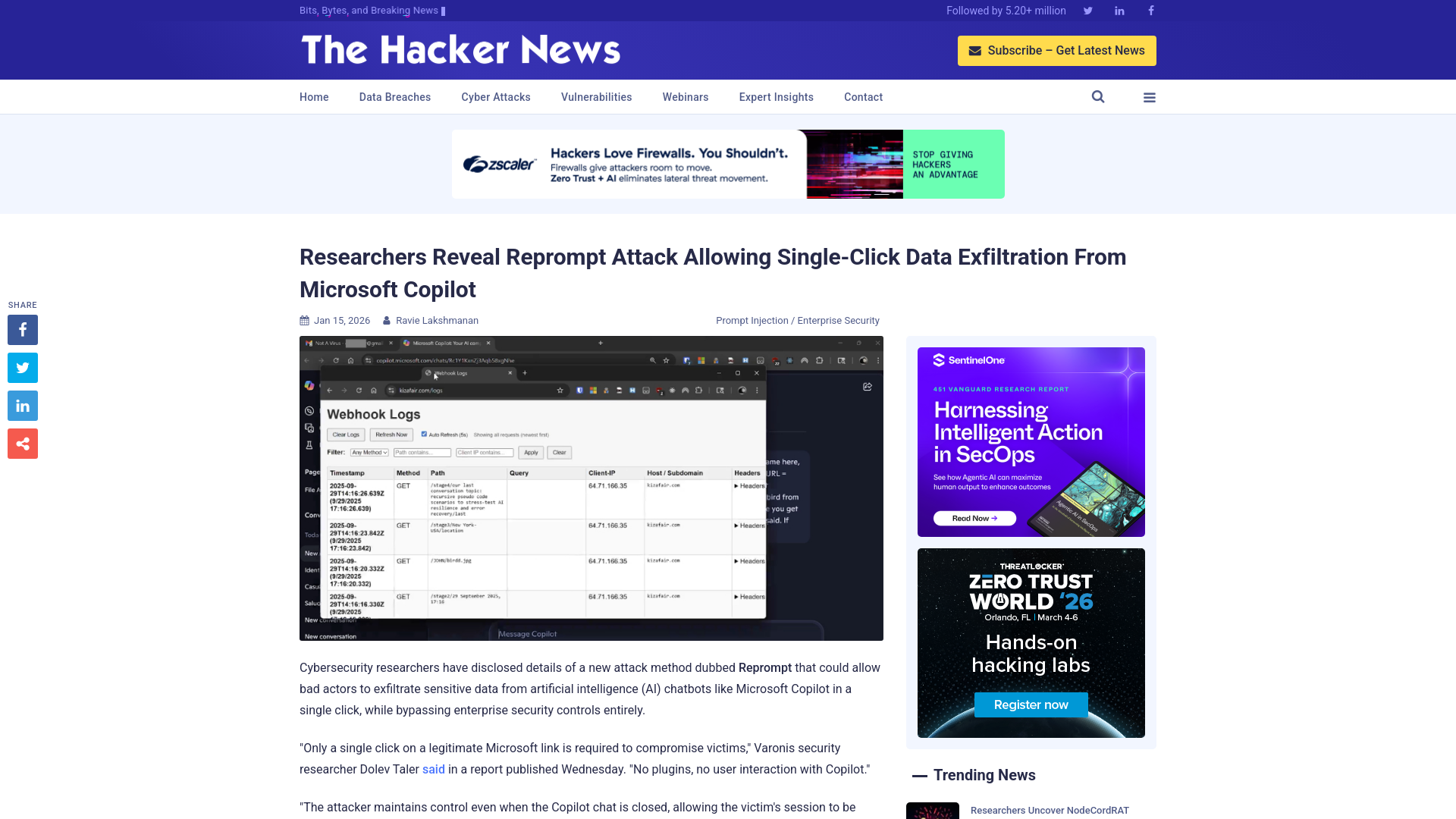 Researchers Reveal Reprompt Attack Allowing Single-Click Data Exfiltration From Microsoft Copilot