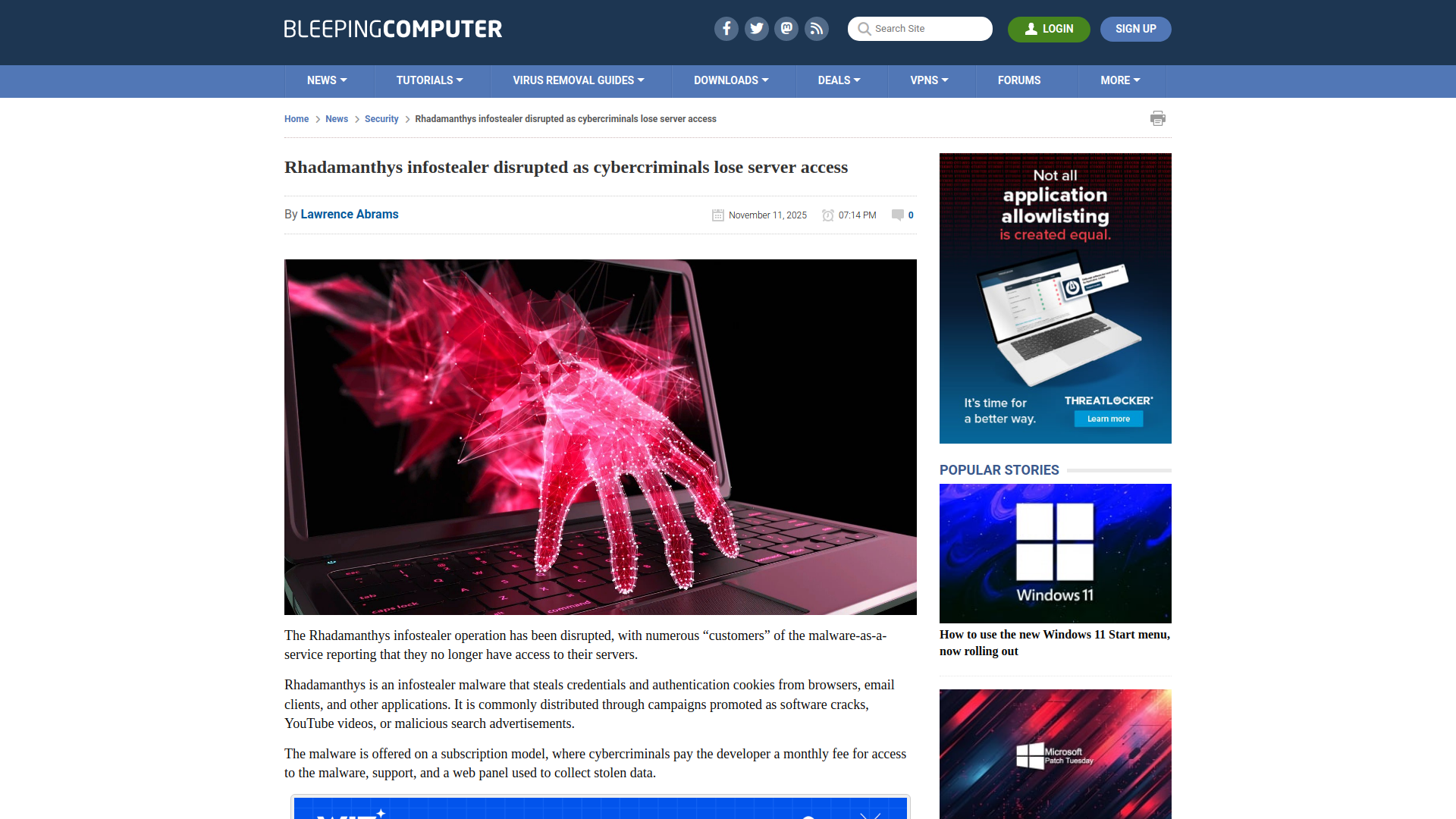Rhadamanthys infostealer disrupted as cybercriminals lose server access