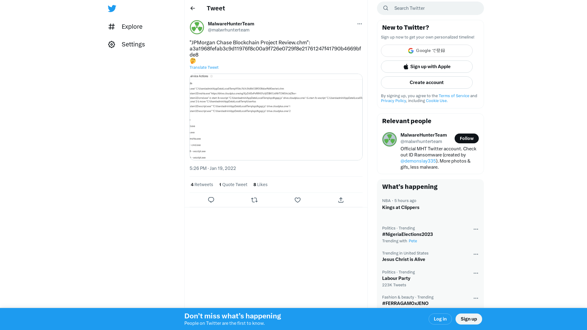 MalwareHunterTeam on Twitter: ""JPMorgan Chase Blockchain Project Review.chm": a3a1968fefab3c9d11976f8c00a9f726e0729f8e21761247f41790b4669bfde8 🤔 https://t.co/0igCXq2mFu" / Twitter