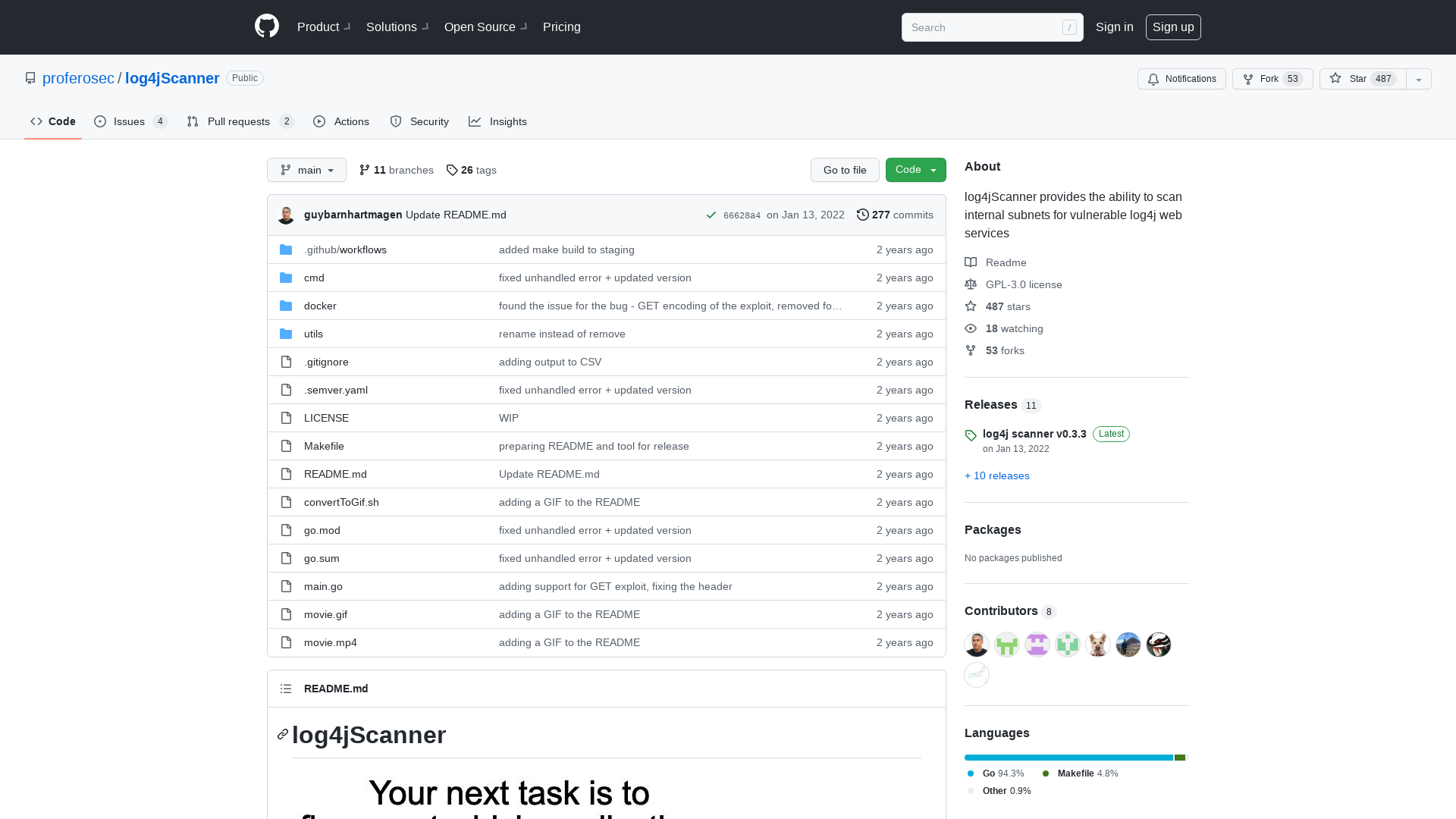 GitHub - proferosec/log4jScanner: log4jScanner provides the ability to scan internal subnets for vulnerable log4j web services