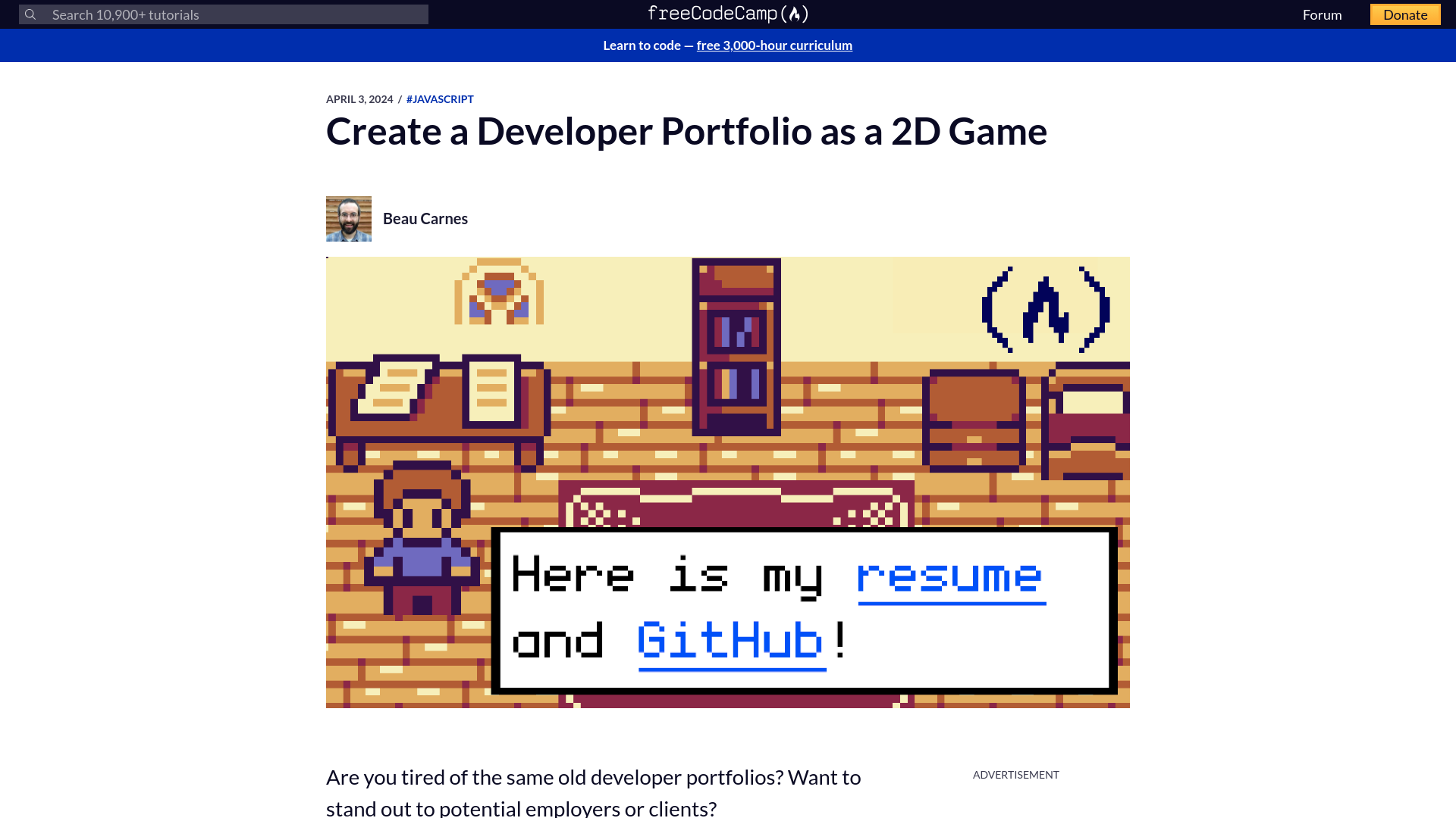 Create a Developer Portfolio as a 2D Game