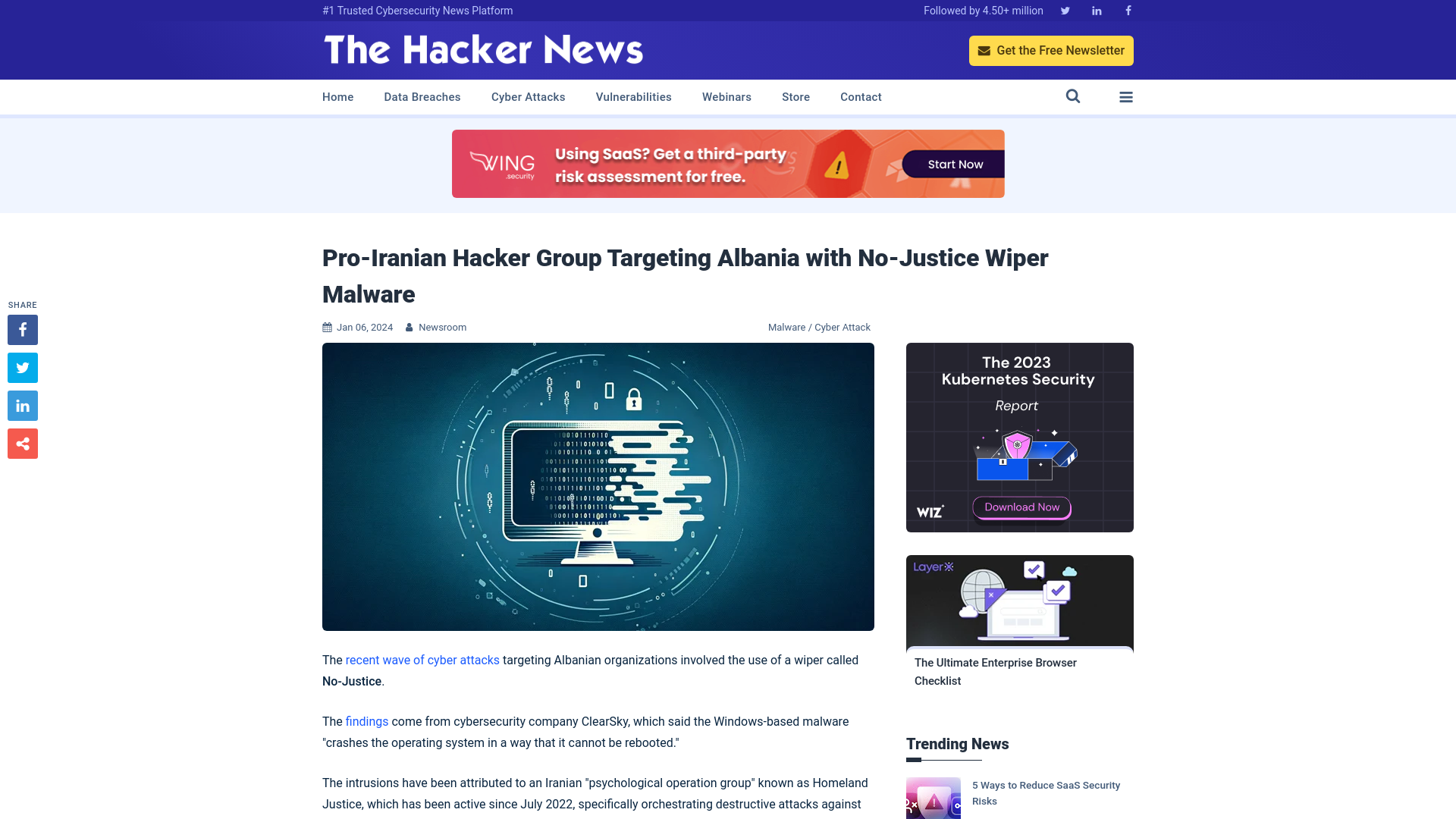 Pro-Iranian Hacker Group Targeting Albania with No-Justice Wiper Malware