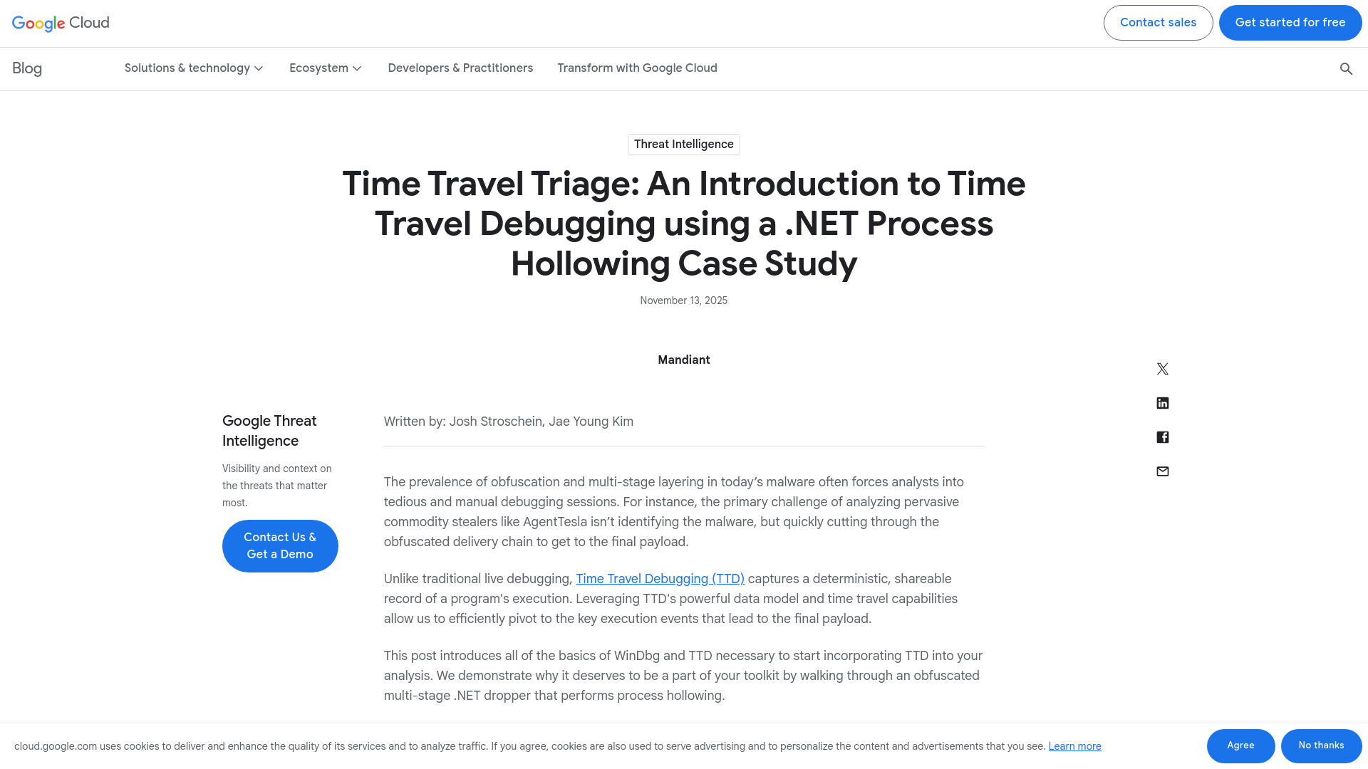 Time Travel Triage: An Introduction to Time Travel Debugging using a .NET Process Hollowing Case Study | Google Cloud Blog